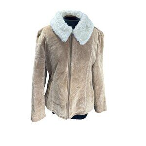 Womens Croft & Barrow Tan Suede Jacket With Faux Shearling Collar Size L